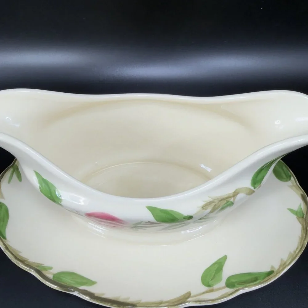 Franciscan Pottery Desert Rose Gravy Boat Attached Plate Dish‎ Salsa Bowl Marked